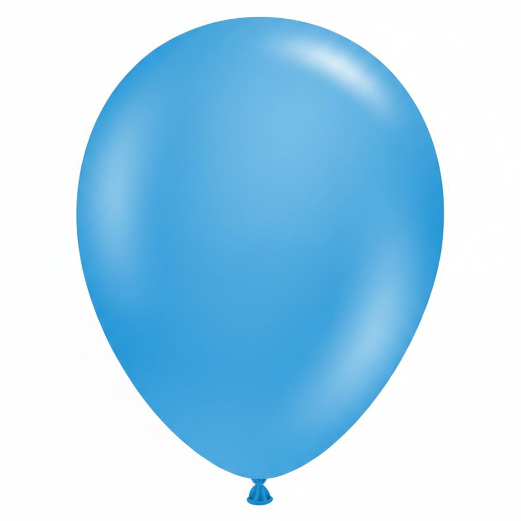 A single solid blue latex balloon.