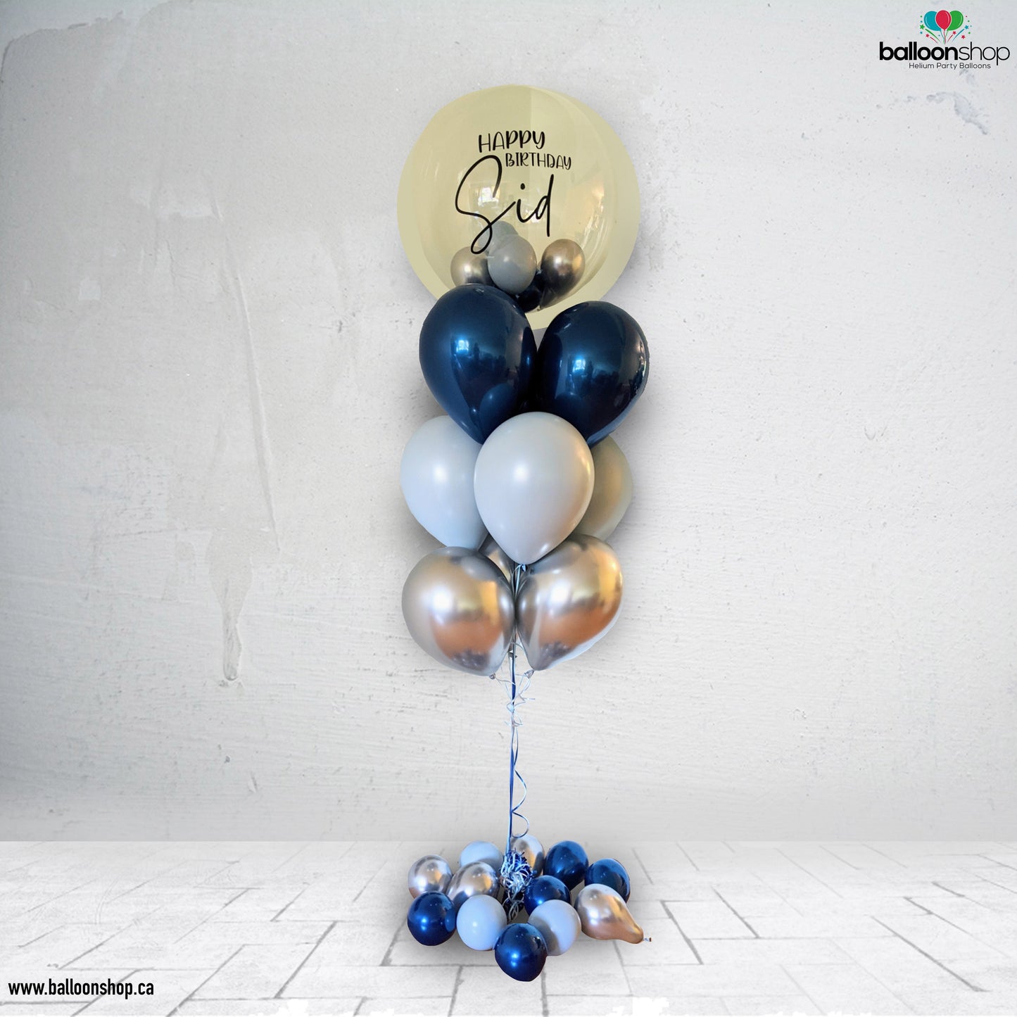 Personalised Balloon Bouquet- Denim Blue and Silver