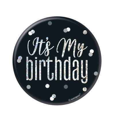 My Birthday Badge - Glitz Black & Silver - Balloon Shop