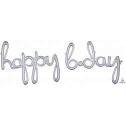 Happy Birthday Script Banner - Silver - Balloon Shop