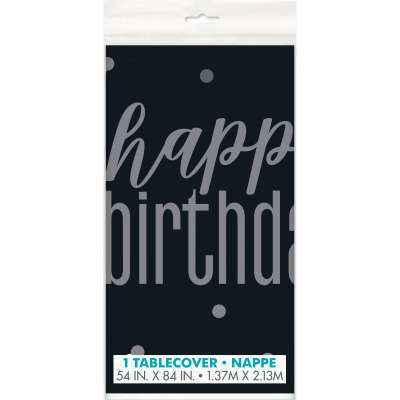 Table Cover - HBD Glitz Black and Silver