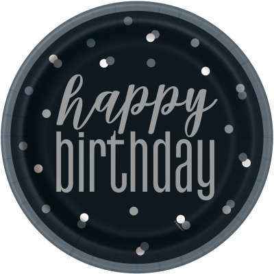 Plates - HBD Glitz Black & Silver
