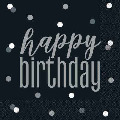 Napkins - HBD Glitz Black & Silver