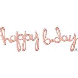 Happy Birthday Script Banner -Rose  Gold - Balloon Shop