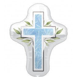 Elegant Cross Blue Baptism - Balloon Shop