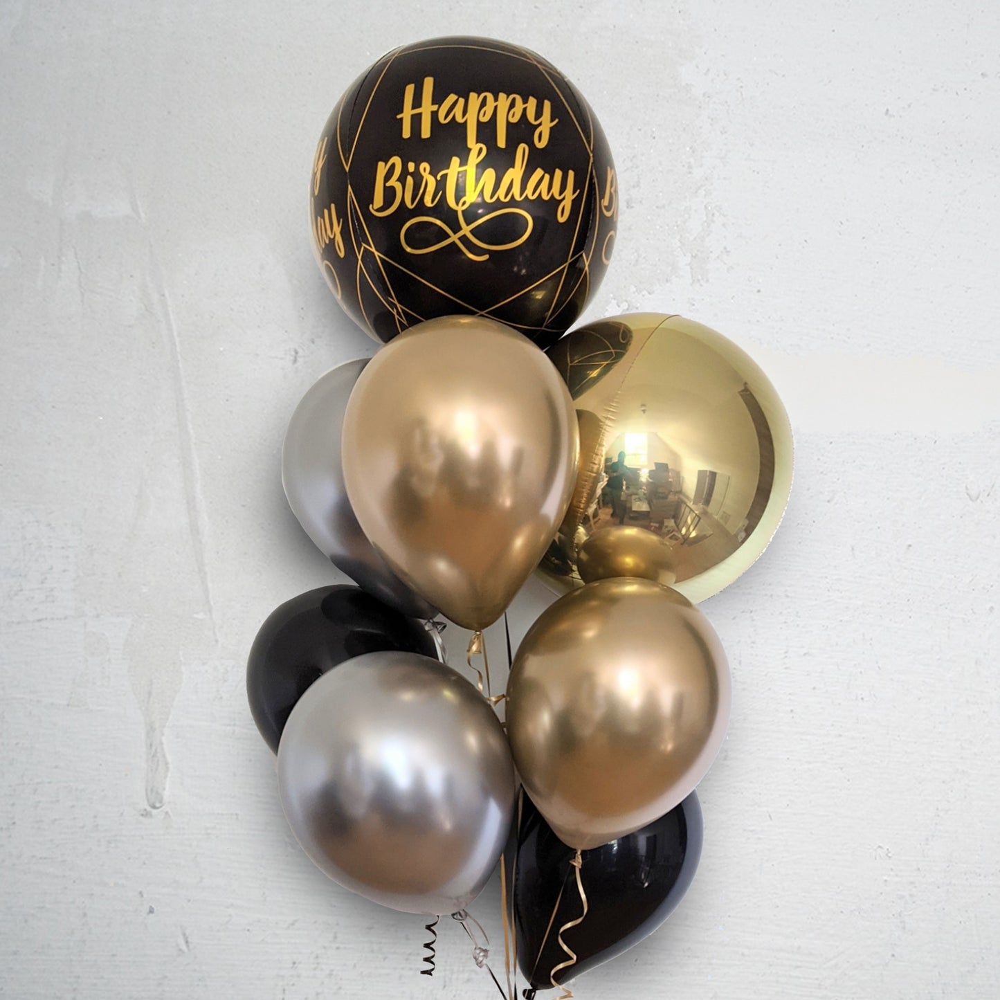 Black, Gold and Silver birthday balloons
