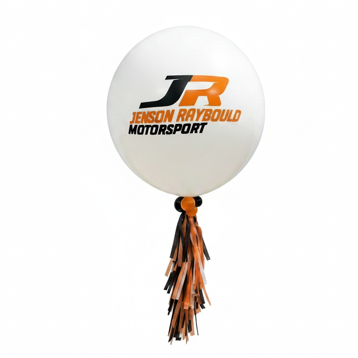 White balloon with JR Tenson Raybould Motorsport logo on a white background