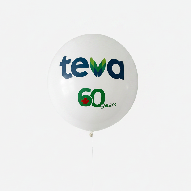 White balloon with Teva 60 years logo on a white background