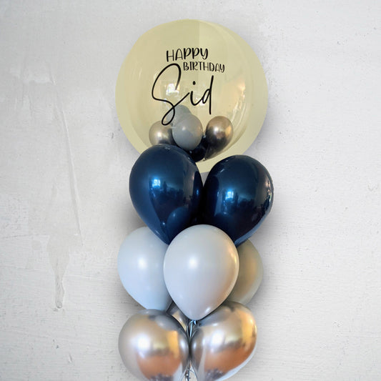 Personalised Balloon Bouquet- Denim Blue and Silver