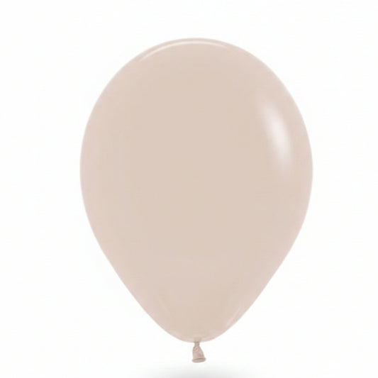 A single matte balloon in a light beige or cream color, shown against a plain white background.